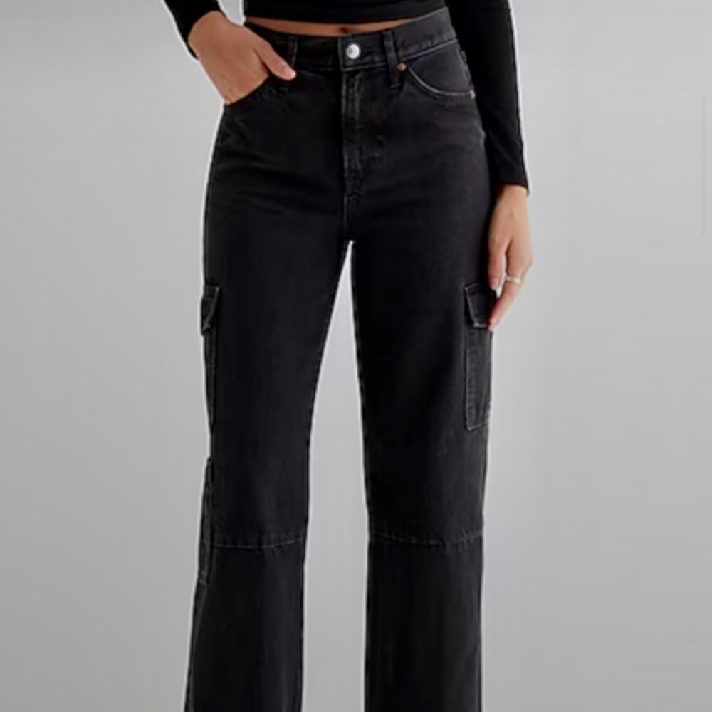 *NEW* EXPRESS High Waisted Washed Wide Leg Cargo Jeans